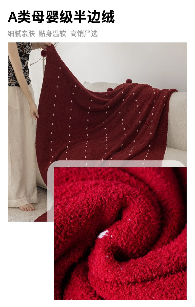 Dotted Half Edge Fleece Blanket A Maternity-grade Christmas Blanket Red Autumn Winter Thickened Double-sided Nap Blanket