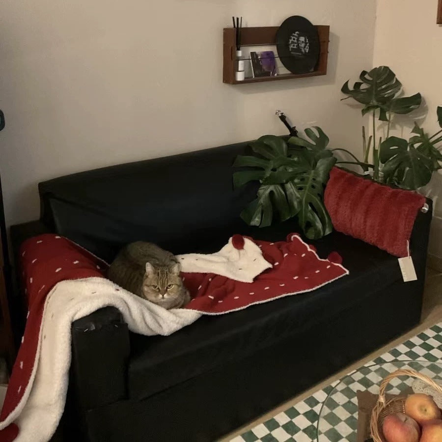 Dotted Half Edge Fleece Blanket A Maternity-grade Christmas Blanket Red Autumn Winter Thickened Double-sided Nap Blanket