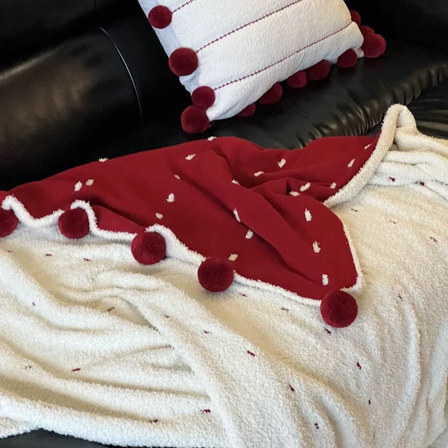 Dotted Half Edge Fleece Blanket A Maternity-grade Christmas Blanket Red Autumn Winter Thickened Double-sided Nap Blanket